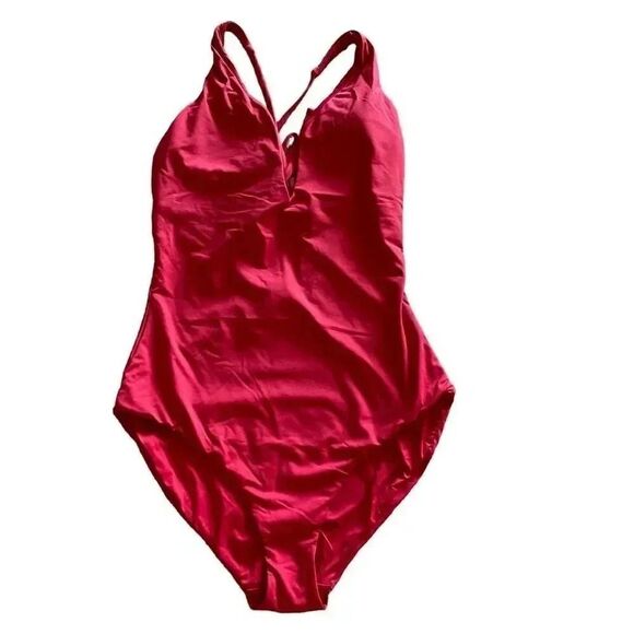 Andie Swim Bali One Piece
Cherry Red Deep Plunge Padded Swimming Suit MT # 1440 - Picture 2 of 11